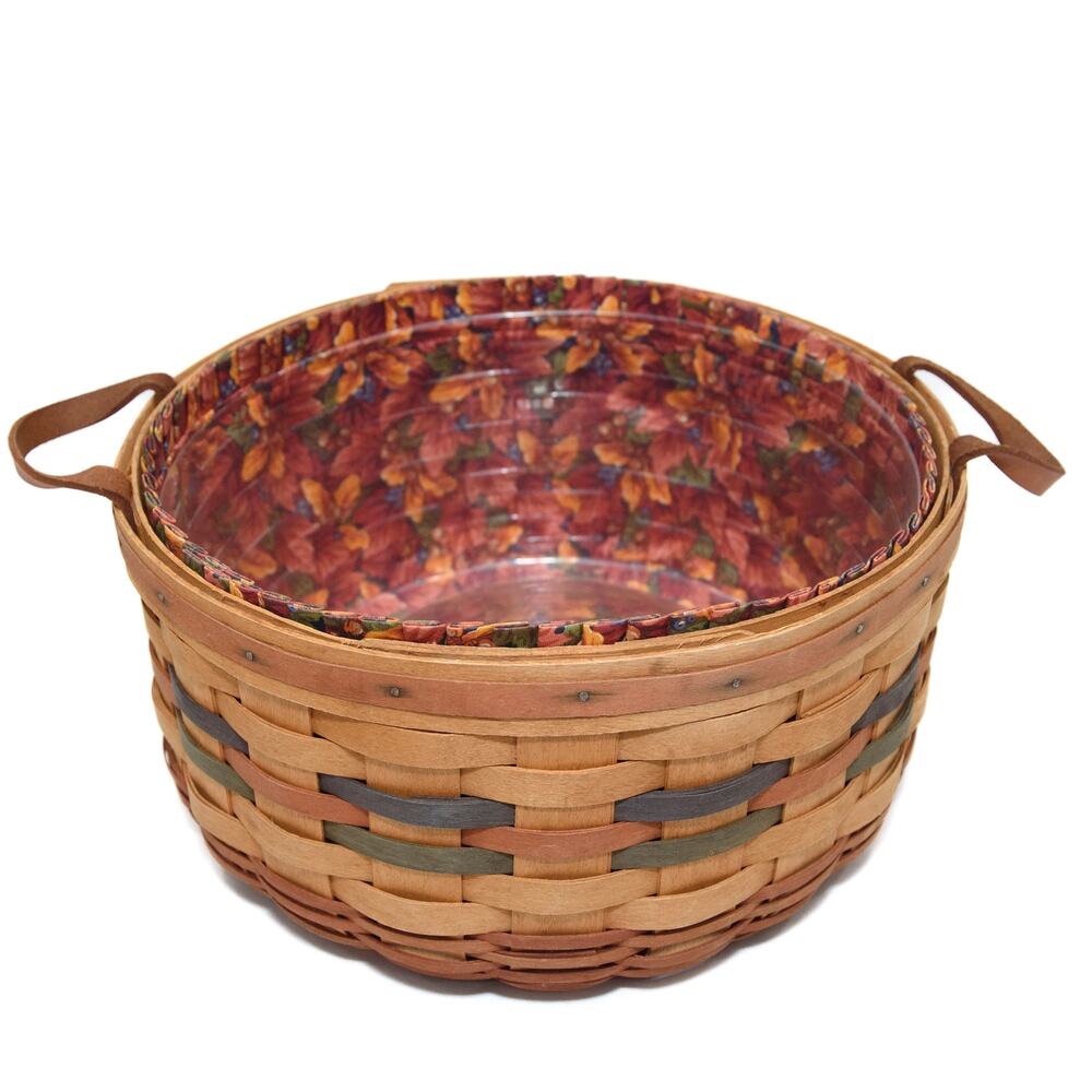 Longaberger 1995 Large Round Harvest Basket Handles Liner & Plastic Protector